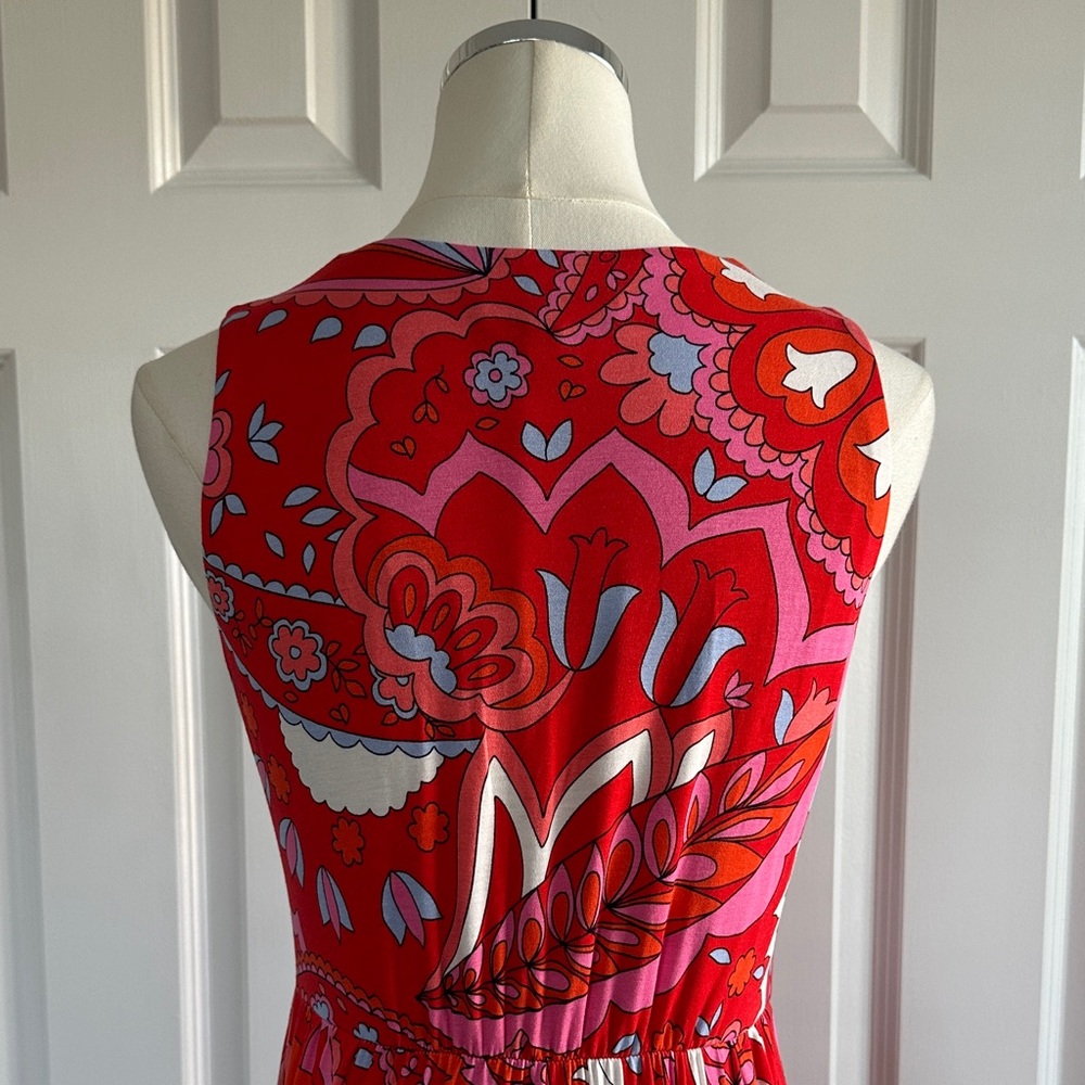Boden Sleeveless Paisley Jersey Maxi Dress Sylvia Flame Scarlet Tier Size 4 - Picture 9 of 17